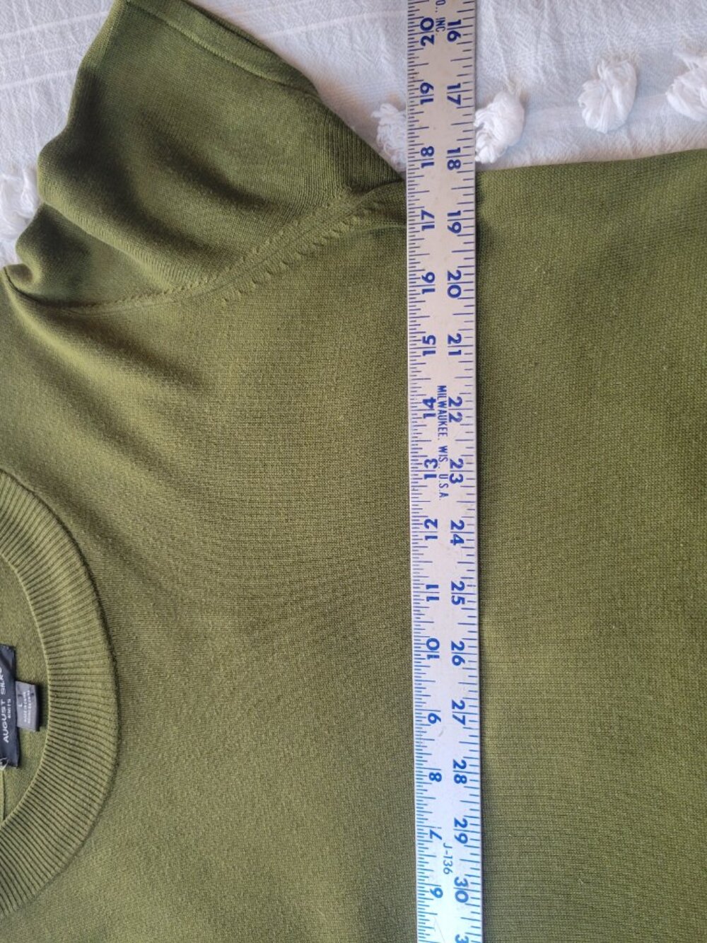 Silk Knit Crew Neck Short Sleeve Top Olive Green Minimalist Quiet Luxury Size L - Picture 6 of 8